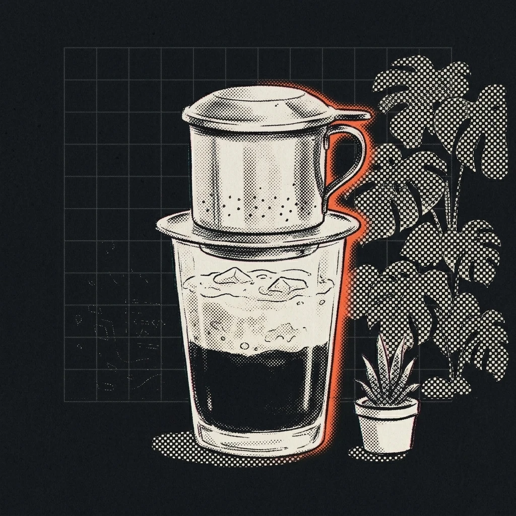 A glass of Vietnamese salted coffee under a phin filter
